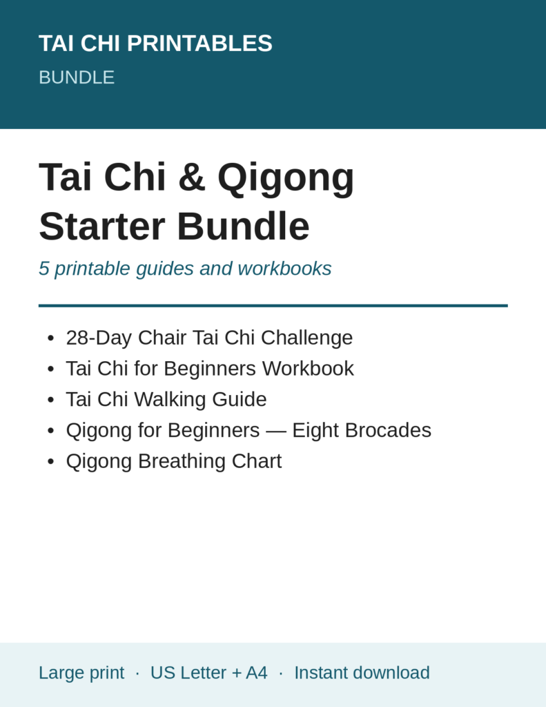 Tai Chi and Qigong Starter Bundle — five printable guides and workbooks, large print