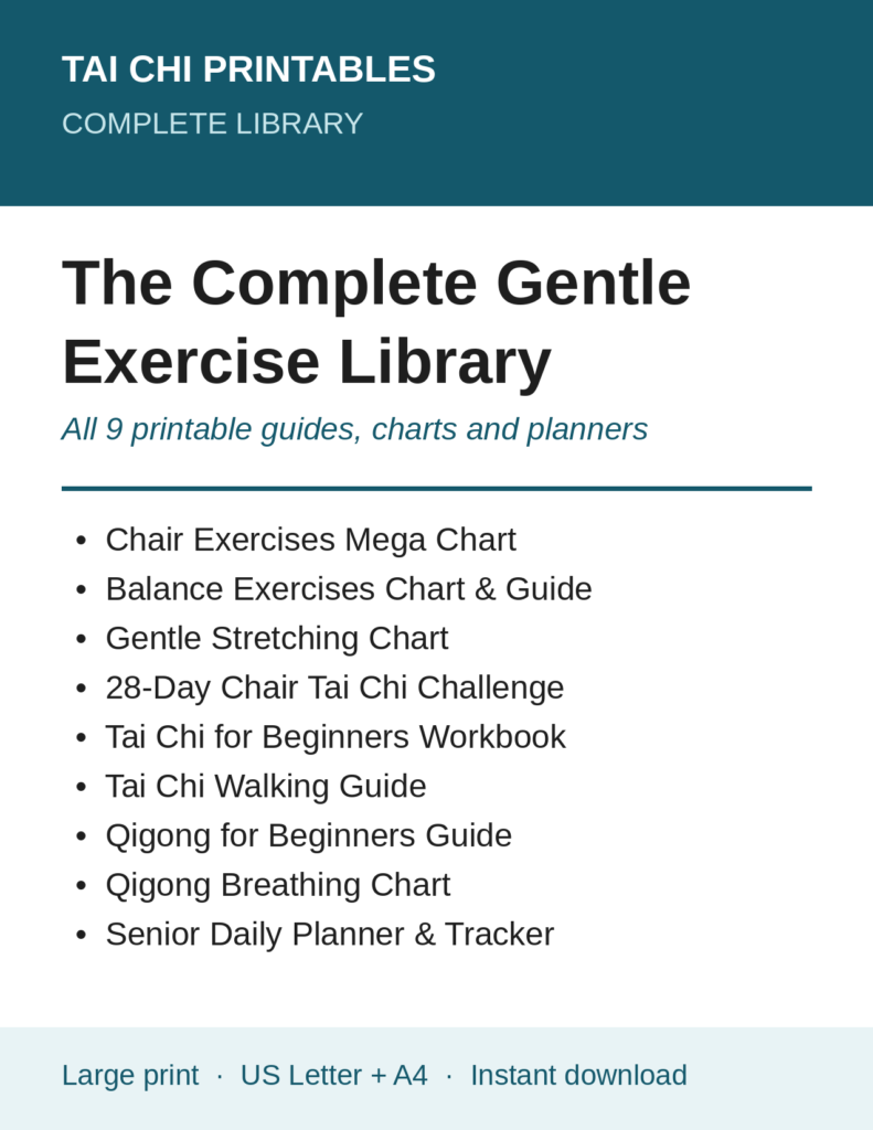 The Complete Gentle Exercise Library — all nine printable guides, charts and planners, large print