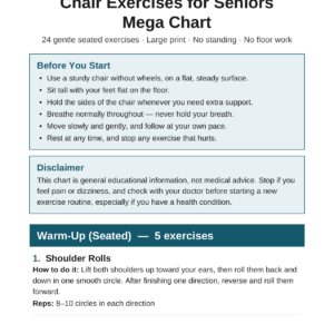 Chair Exercises for Seniors printable mega chart — 24 seated exercises, large print