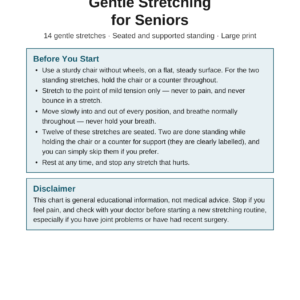 Gentle Stretching for Seniors printable chart — 14 gentle stretches, large print